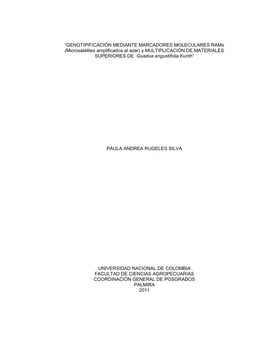 “GENOTIPIFICACIÓN MEDIANTE MARCADORES MOLECULARES Rams (Microsatélites Amplificados Al Azar) Y MULTIPLICACIÓN DE MATERIALES SUPERIORES DE Guadua Angustifolia Kunth”