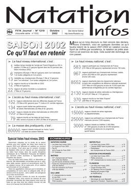 NATATION SYNCHRONISÉE Qui Viennent D’Être Soumises À L’Approbation Du MAÎTRES • Les Listes Haut Niveau 2003