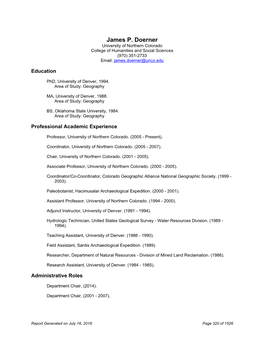 James P. Doerner University of Northern Colorado College of Humanities and Social Sciences (970) 351-2733 Email: James.Doerner@Unco.Edu