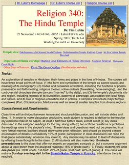 Religion 340: the Hindu Temple