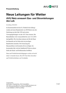 Neue Leitungen Für Wetter AVU Netz Erneuert Gas- Und Stromleitungen Am Loh