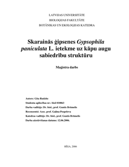 Skarainās Ipsenes Gypsophila Paniculata L. Ietekme Uz Kāpu Augu