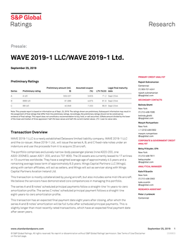 WAVE 2019-1 LLC/WAVE 2019-1 Ltd