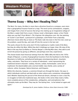 Theme Essay ‐‐ Why Am I Reading This?