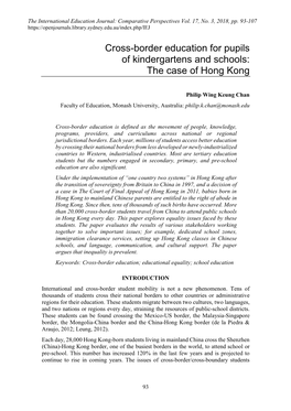 Cross-Border Education for Pupils of Kindergartens and Schools: the Case of Hong Kong