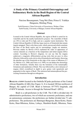 A Study of the Primary Granitoid Outcroppings and Sedimentary Rocks in the Boali Region of the Central African Republic