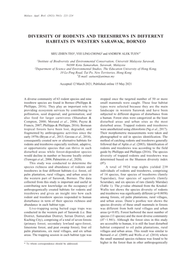 Diversity of Rodents and Treeshrews in Different Habitats in Western Sarawak, Borneo