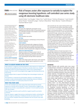 Risk of Herpes Zoster After Exposure to Varicella to Explore the BMJ: First Published As 10.1136/Bmj.L6987 on 22 January 2020