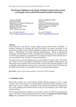 Thai Design Guideline for the Design of Signal Control at Intersections – an Example of Successful International Scientific Networking