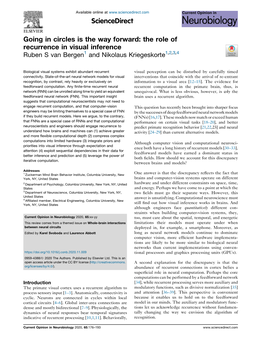 Going in Circles Is the Way Forward: the Role of Recurrence in Visual Inference Van Bergen and Kriegeskorte 177