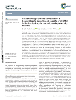 Ruthenium (II) P-Cymene Complexes of a Benzimidazole-Based Ligand