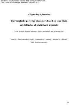 Thermoplastic Polyester Elastomers Based on Long-Chain Crystallizable Aliphatic Hard Segments