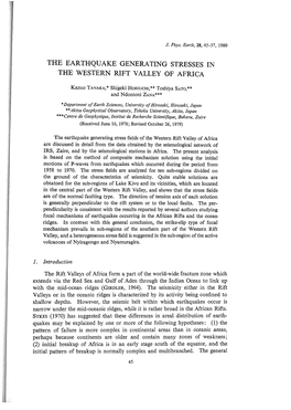 The Earthquake Generating Stresses in the Western Rift Valley of Africa