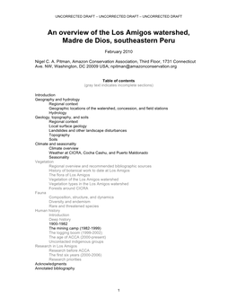 An Overview of the Los Amigos Watershed, Madre De Dios, Southeastern Peru