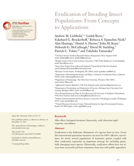 Eradication of Invading Insect Populations: from Concepts to Applications Andrew M