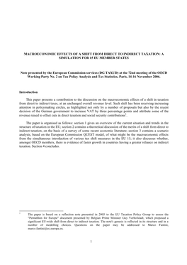 1 MACROECONOMIC EFFECTS of a SHIFT from DIRECT to INDIRECT TAXATION: a SIMULATION for 15 EU MEMBER STATES Note Presented By