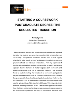 Starting a Coursework Postgraduate Degree: the Neglected Transition