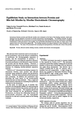 Equilibrium Study on Interactions Between Proteins and Bile-Salt Micelles by Micellar Electrokinetic Chromatography