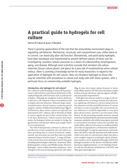 A Practical Guide to Hydrogels for Cell Culture Steven R Caliari & Jason a Burdick