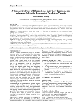 A Comparative Study of Efficacy of Once Daily 0.1% Tazarotene and Adapalene Gel for the Treatment of Facial Acne Vulgaris