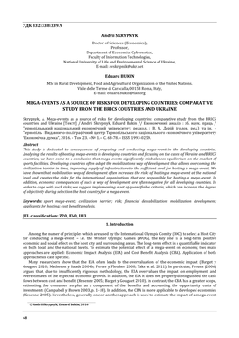 Mega-Events As a Source of Risks for Developing Countries: Comparative Study from the Brics Countries and Ukraine