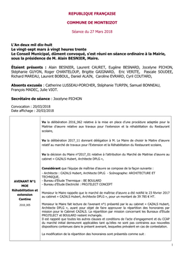 Compte Rendu De Conseil Municipal – 27 Mars 2018