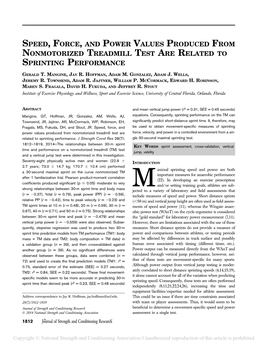 Speed, Force, and Power Values Produced from Non