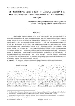 Effects of Different Levels of Rain Tree (Samanea Saman) Pods in Meal Concentrate on in Vitro Fermentation by a Gas Production Technique