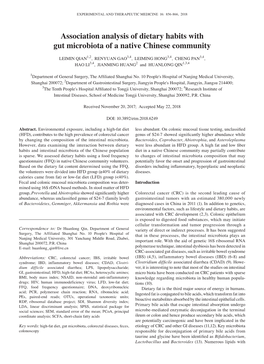 Association Analysis of Dietary Habits with Gut Microbiota of a Native Chinese Community