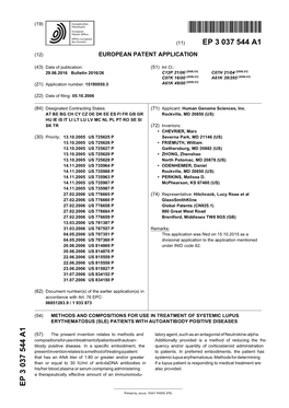 Methods and Compositions for Use in Treatment of Systemic Lupus Erythematosus (Sle) Patients with Autoantibody Positive Diseases