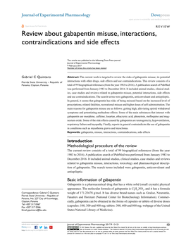 Review About Gabapentin Misuse, Interactions, Contraindications and Side Effects