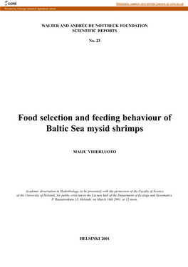 Food Selection and Feeding Behaviour of Baltic Sea Mysid Shrimps