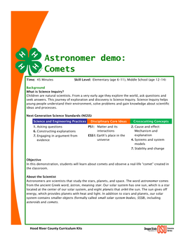 Astronomer Demo: Comets