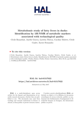 Metabolomic Study of Fatty Livers in Ducks