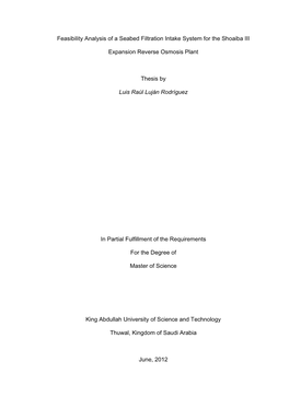 Feasibility Analysis of a Seabed Filtration Intake System for the Shoaiba III