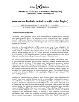 Assessment Field Trip to Arsi Zone (Oromiya Region)