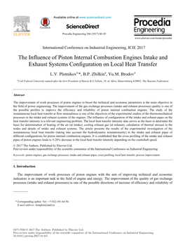 The Influence of Piston Internal Combustion Engines Intake And