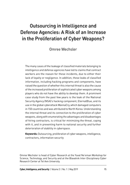 Outsourcing in Intelligence and Defense Agencies: a Risk of an Increase in the Proliferation of Cyber Weapons?