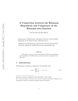 A Connection Between the Riemann Hypothesis and Uniqueness