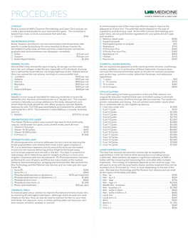 Cosmetic Dermatology Pricing and Procedures