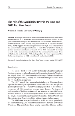 The Role of the Assiniboine River in the 1826 and 1852 Red River Floods