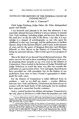 NOTES on the HISTORY of the FEDERAL COURT of CONNECTICUT* by Josk A