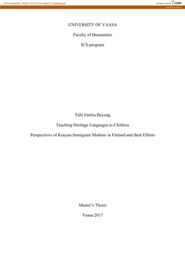 UNIVERSITY of VAASA Faculty of Humanities ICS-Program Tabi Emilia Beyong Teaching Heritage Languages to Children Perspectives O