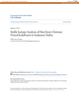 Stable Isotope Analysis of Hair from Christian Period Kulubnarti in Sudanese Nubia Hillary Jane Glasgow University of Colorado at Boulder, Hillaryglasgow@Yahoo.Com