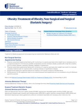 (Bariatric Surgery) – Medicare Advantage Coverage Summary