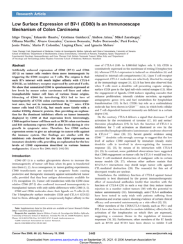 Low Surface Expression of B7-1 (CD80) Is an Immunoescape Mechanism of Colon Carcinoma