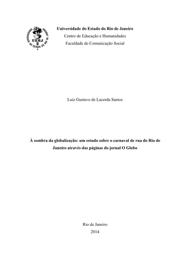 Universidade Do Estado Do Rio De Janeiro Centro De Educação E Humanidades Faculdade De Comunicação Social