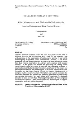 COLLABORATION and CONTROL: Crisis Management and Multimedia