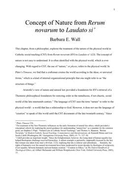 Concept of Nature from Rerum Novarum to Laudato Si’ Barbara E
