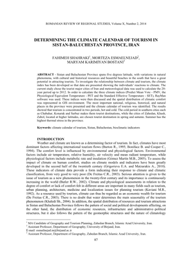 Determining the Climate Calendar of Tourism in Sistan-Baluchestan Province, Iran